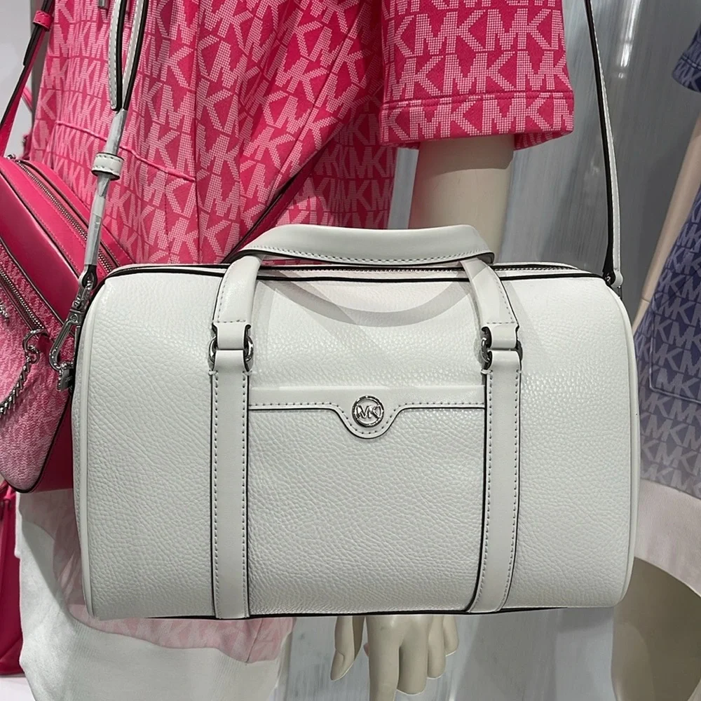 MICHAEL KORS JST TRAVEL MD DUFFLE SATCHEL SHOULDER CROSSBODY BAG MK  OPTIC WHITE - Picture 8 of 16
